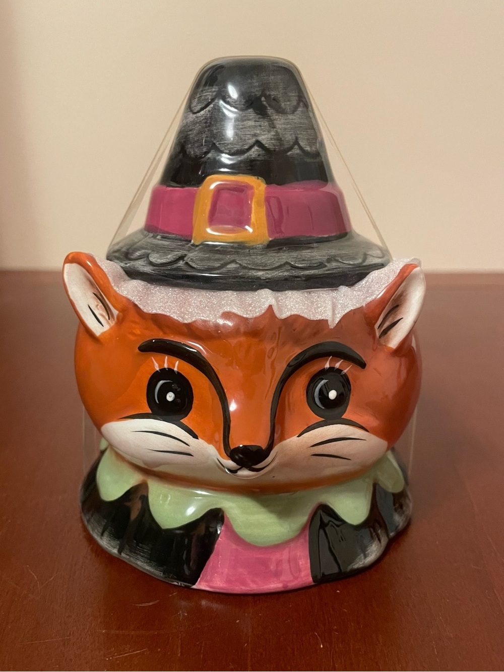 NIB JOHANNA PARKER THANKSGIVING AUTUMN FOX CANISTER JAR DISH w/ LID Pilgrim Fall